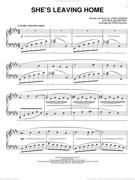 Beatles She S Leaving Home Sheet Music For Piano Solo PDF