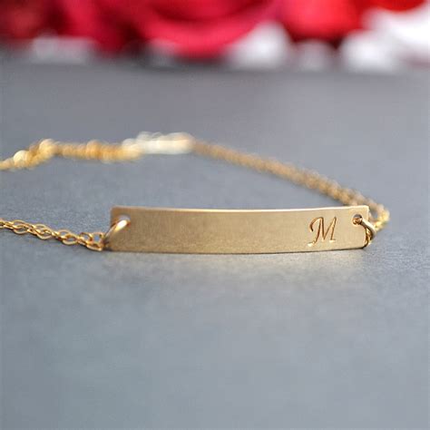 Gold Bar Bracelet Personalized Gold Bar Initial Bar Etsy