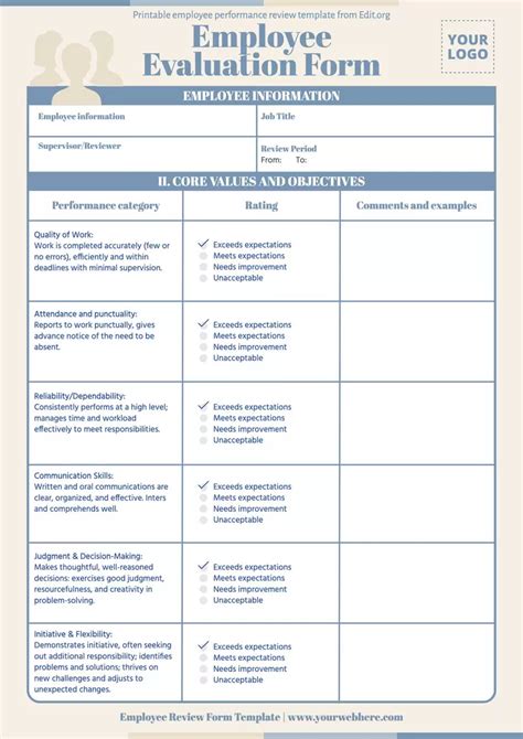 Free Employee Performance Review Templates