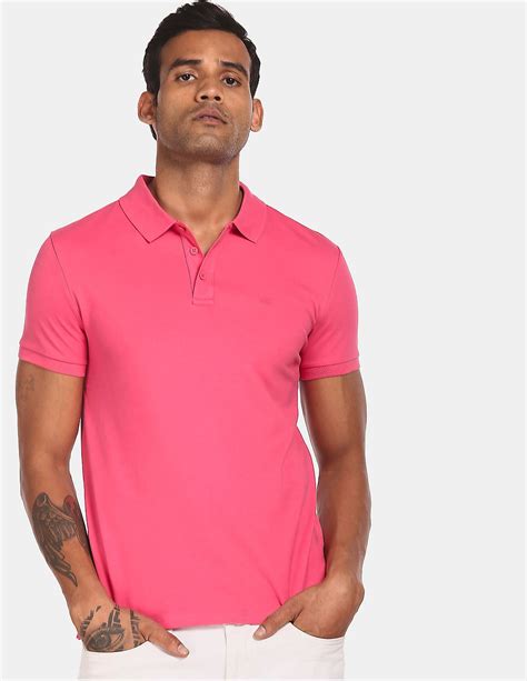 Buy Calvin Klein Men Pink Slim Fit Solid Pique Polo Shirt