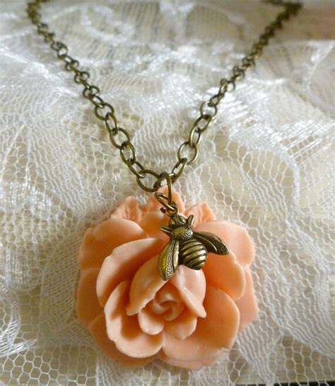 Items Similar To Pink Rose Necklace Light Pink Rose Necklace With