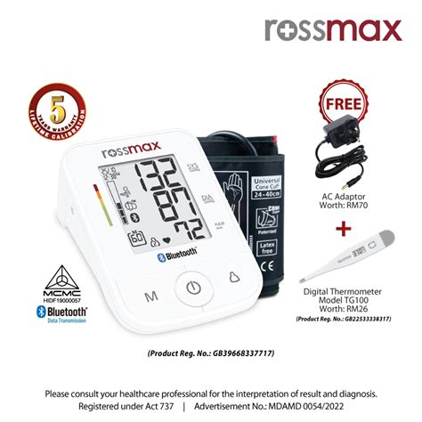 Rossmax Automatic Blood Pressure Monitor Bluetooth Arm Model X3bt