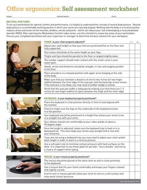 Office Ergonomics Self Assessment Worksheet