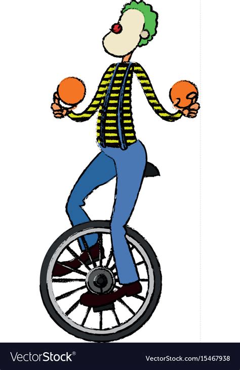 Funny Clown Juggling Balls While Riding Unicycle Vector Image