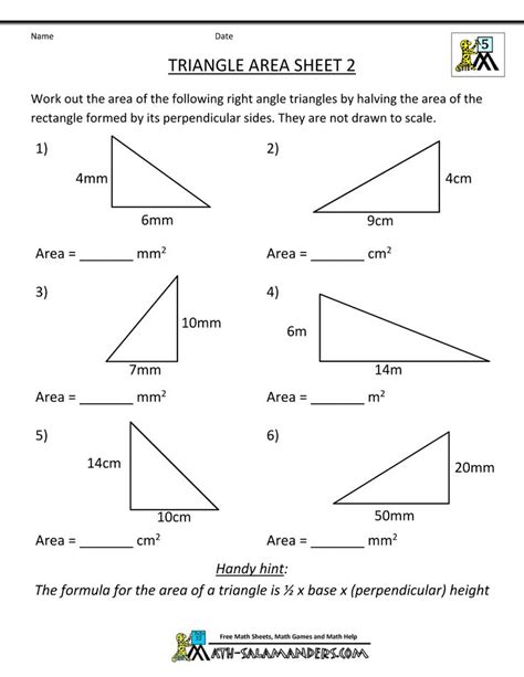 Worksheets For Area Of A Triangle