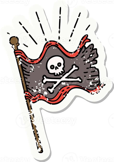 worn old sticker of a tattoo style waving pirate flag 44934969 PNG