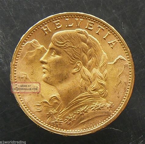 B Swiss Helvetia Francs Gold Coin