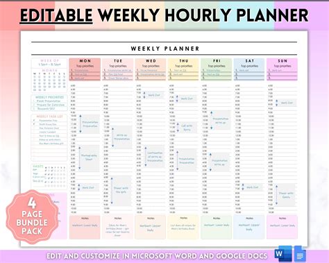 Weekly Hourly Planner Editable Weekly Schedule And Daily Planner