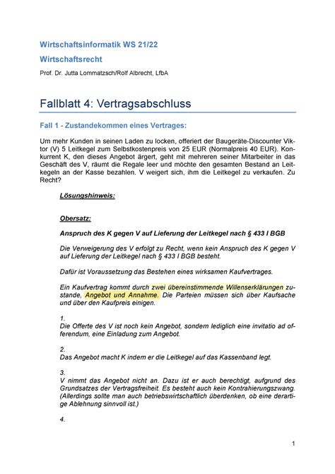 WI WR Fallblatt 4 mit Lösung Wirtschaftsinformatik WS 21