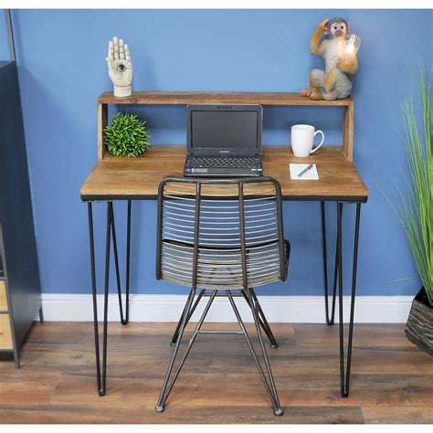 industrial rustic black metal  solid mango  tier desk picture