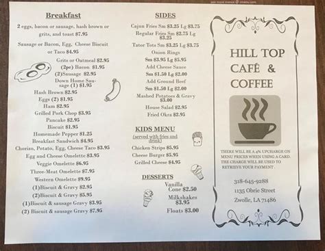 Online Menu Of Hill Top Cafe And Coffee Restaurant Zwolle Louisiana