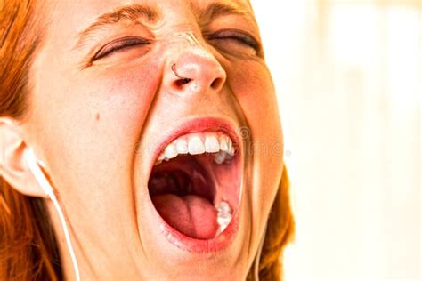 Redhead Girl With Mouth Wide Open Stock Image Image Of Listening Background 86342479