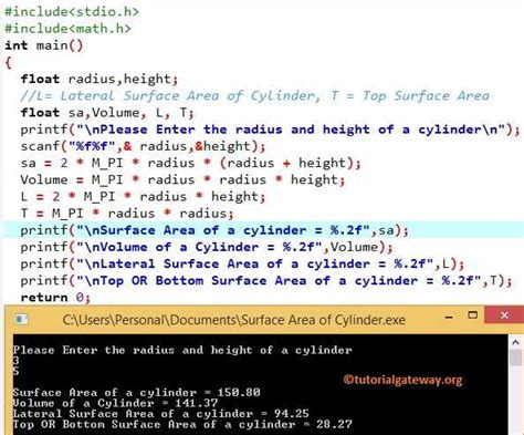 C Program To Find Volume And Surface Area Of A Cylinder Laptrinhx