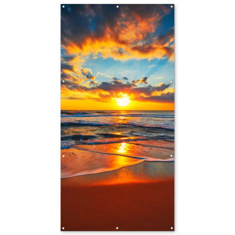 Tuinposter Zee Zonsondergang Strand Wolken Oranje Staand