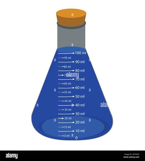 Glass Laboratory Chemical Measuring Flasks With Colorful Liquids In A