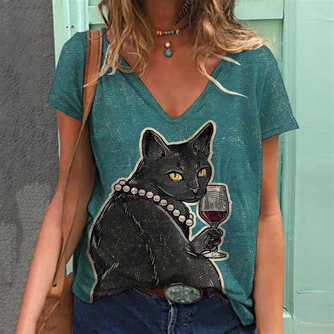 Mode Frauen T Shirt Katze Muster Kurzarm Tier D Gedruckt T Shirt