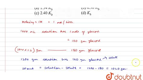 Elevation In Boiling Point Of A Molar M Glucose Solution D G