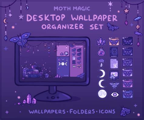 Moth Magic Computer Desktop Theme Background Wallpaper Organizer Set