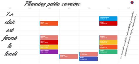 Planning des cours 2022 2023 Renaudine Équitation