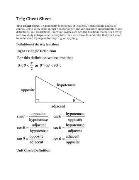 SOLUTION Trig Cheat Sheet Pdf Studypool