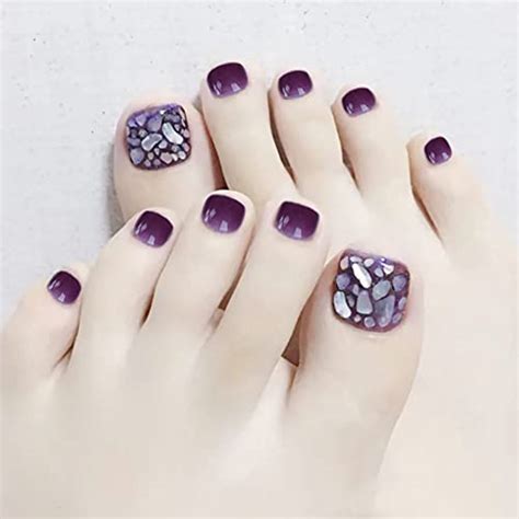 Imsohot 24pcs Cute Press On Toenails Glossy Fake Toe Nails Tips Purple Short False Toenails Full