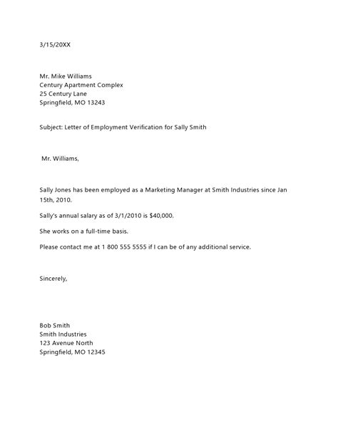 Employment Verification Letter Templates Income Employment V