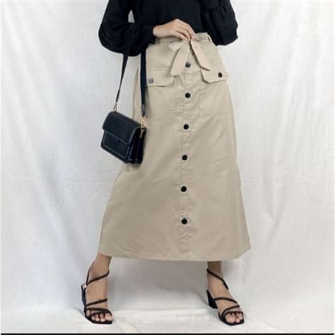 Jual Rok Arasy Cargo Botton Skrit Rok Panjang Korean Style Bawahan Rok