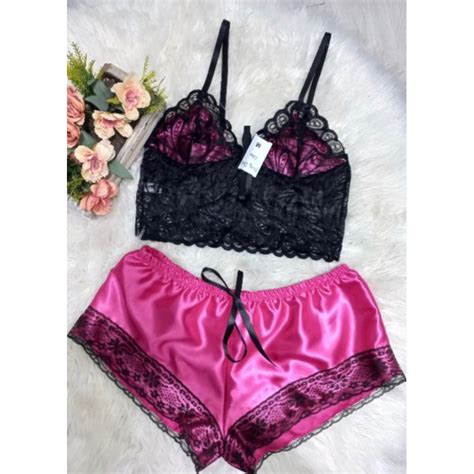 Baby Doll Cetim Short Doll Renda Produto Premium Pijama Cetim Shopee