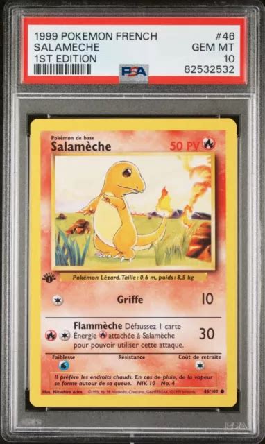 CARTE POKÉMON SALAMÈCHE 46 102 FR Edition 1 Set De Base Wizards PSA 10