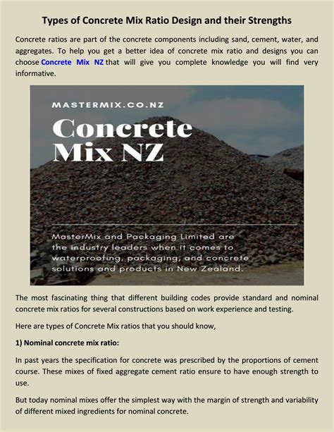 Concrete Mix Ratio Design By Mastermixnz Issuu