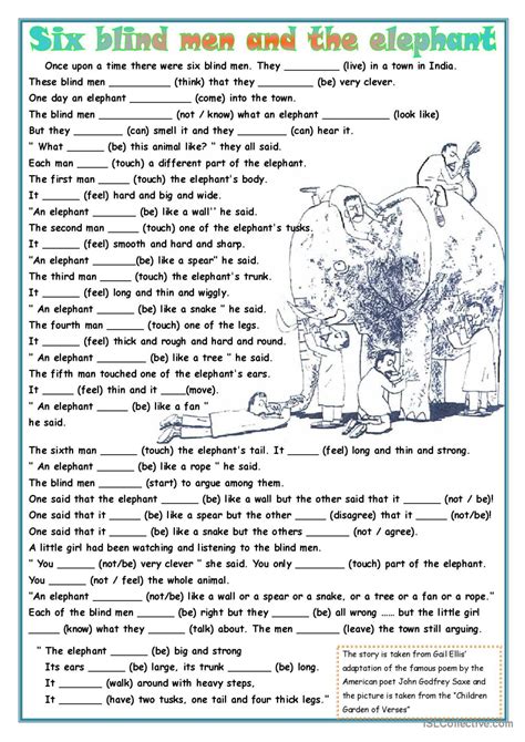 SIX BLIND MEN AND THE ELEPHANT: English ESL worksheets pdf & doc