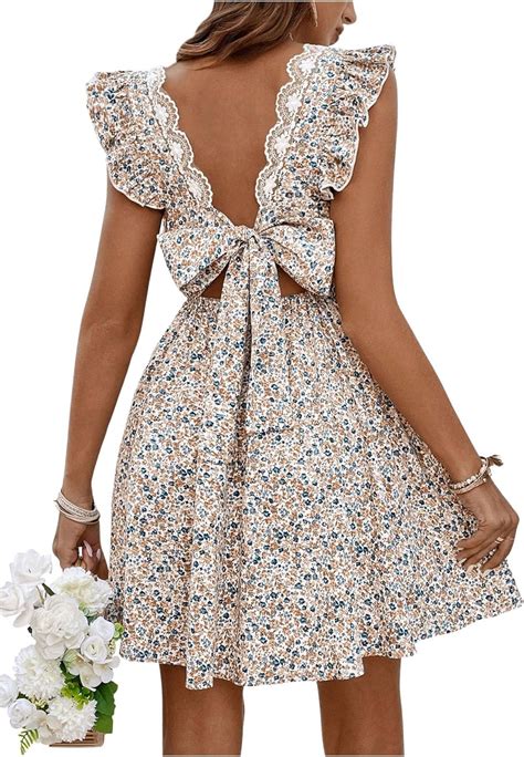 Shenhe Women S Floral Tie Back Ruffle Sleevelessa Line Flowy V Neck