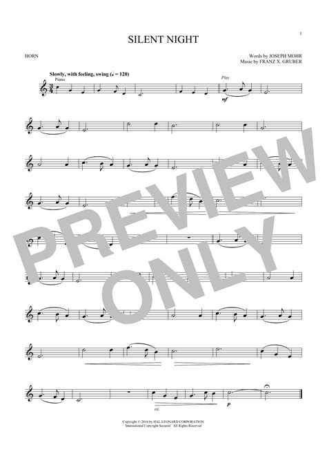 Silent Night Sheet Music Franz X Gruber French Horn Playalong