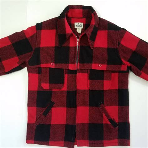 Red Buffalo Plaid Woolrich Jacket Vintage Wool Coat Mackinaw Etsy