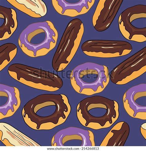 Violet Background Donuts Eclairs Stock Vector Royalty Free 254266813