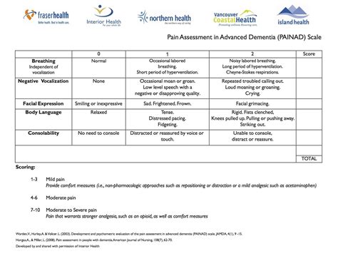 Dementia Pain Scale Printable