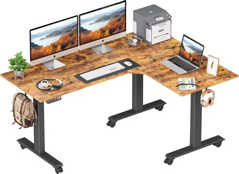 FEZIBO Triple Motor L Shaped Electric Standing Desk 63 Inches Height