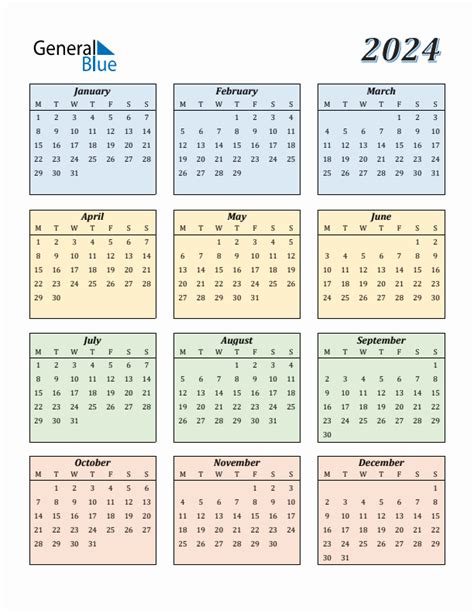 2024 Yearly Calendar Templates With Monday Start