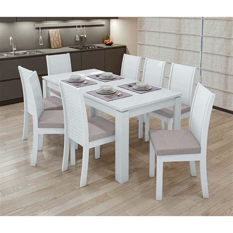 Conjunto Sala De Jantar Cadeiras Athenas Lopas Branco Linho