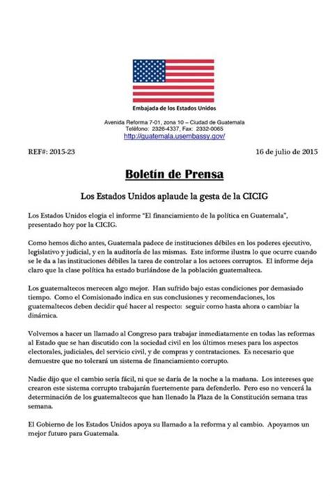 Embajada De Eeuu Elogia Informe De La Cicig Y Presiona Al Congreso