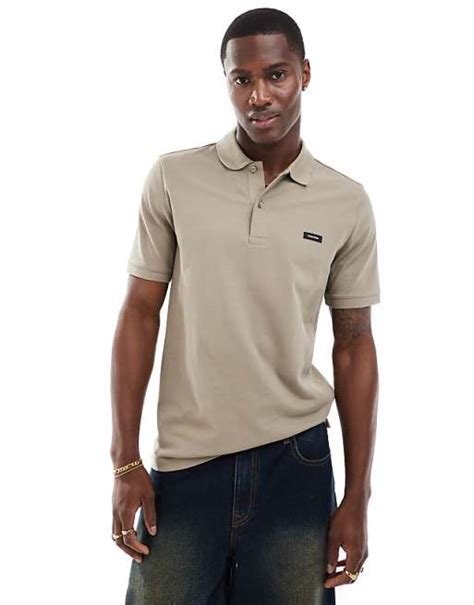 Calvin Klein Stretch Pique Polo In Beige Asos