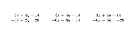 Horizontal Alignment Multiple Systems Of Equations In One Line Tex