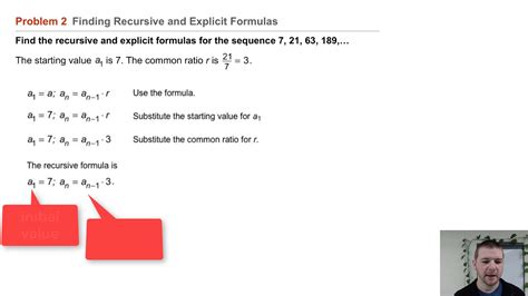 Algebra 1 7 8 Geometric Sequences Problem 2 Finding Recursive And Explicit Formulas Youtube