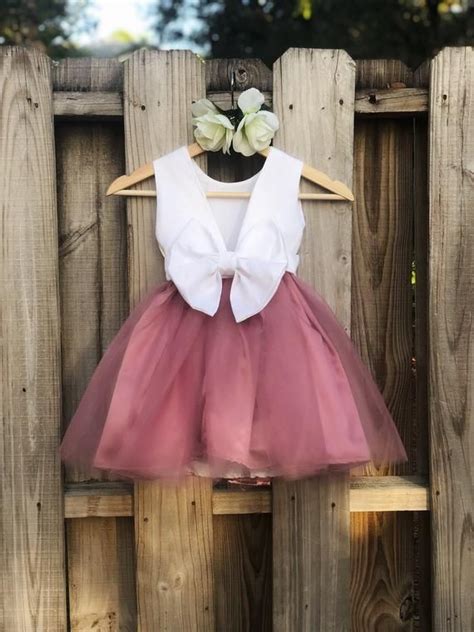 Dusty Rose Flower Girl Dress Mauve Flower Girl Dress With Big Etsy In 2021 Flower Girl