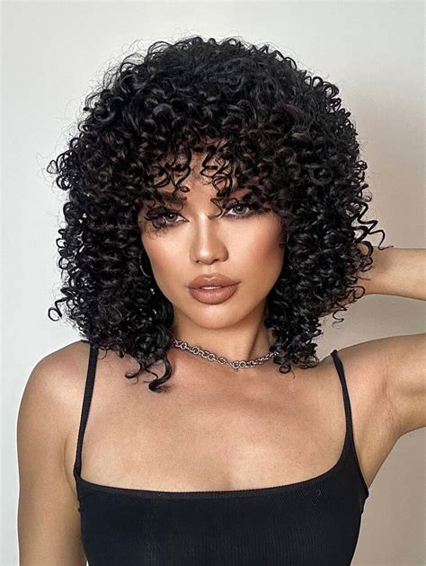 Afro Short Curly Synthetic Wig With Bangs Shein Usa