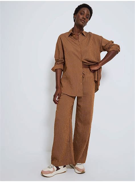 Tan Pinstripe Lightweight Wide Leg Trousers Women George At Asda