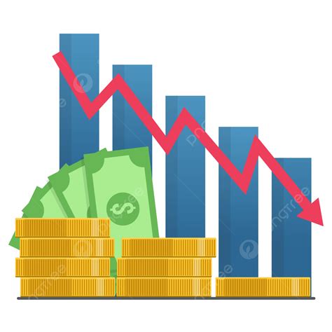 Economic Recession Or Profit Loss Chart With Red Arrow Down Gold Coin