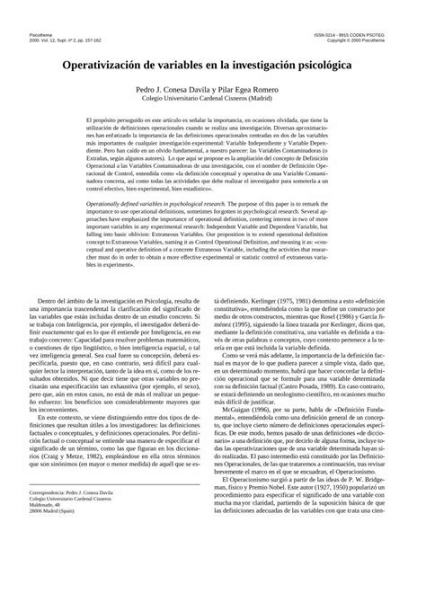 Pdf Operativizaci N De Variables En La Investigaci N Psicol Pdf