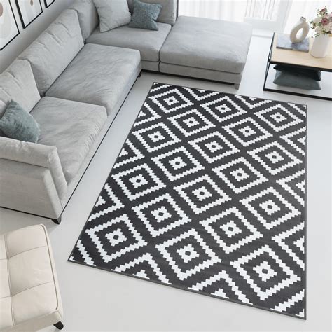 Tapiso Luxury Tapis de Salon Chambre Moderne Gris Foncé Blanc