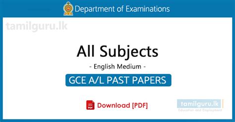 Gce A L Past Papers In English Medium All Subjects